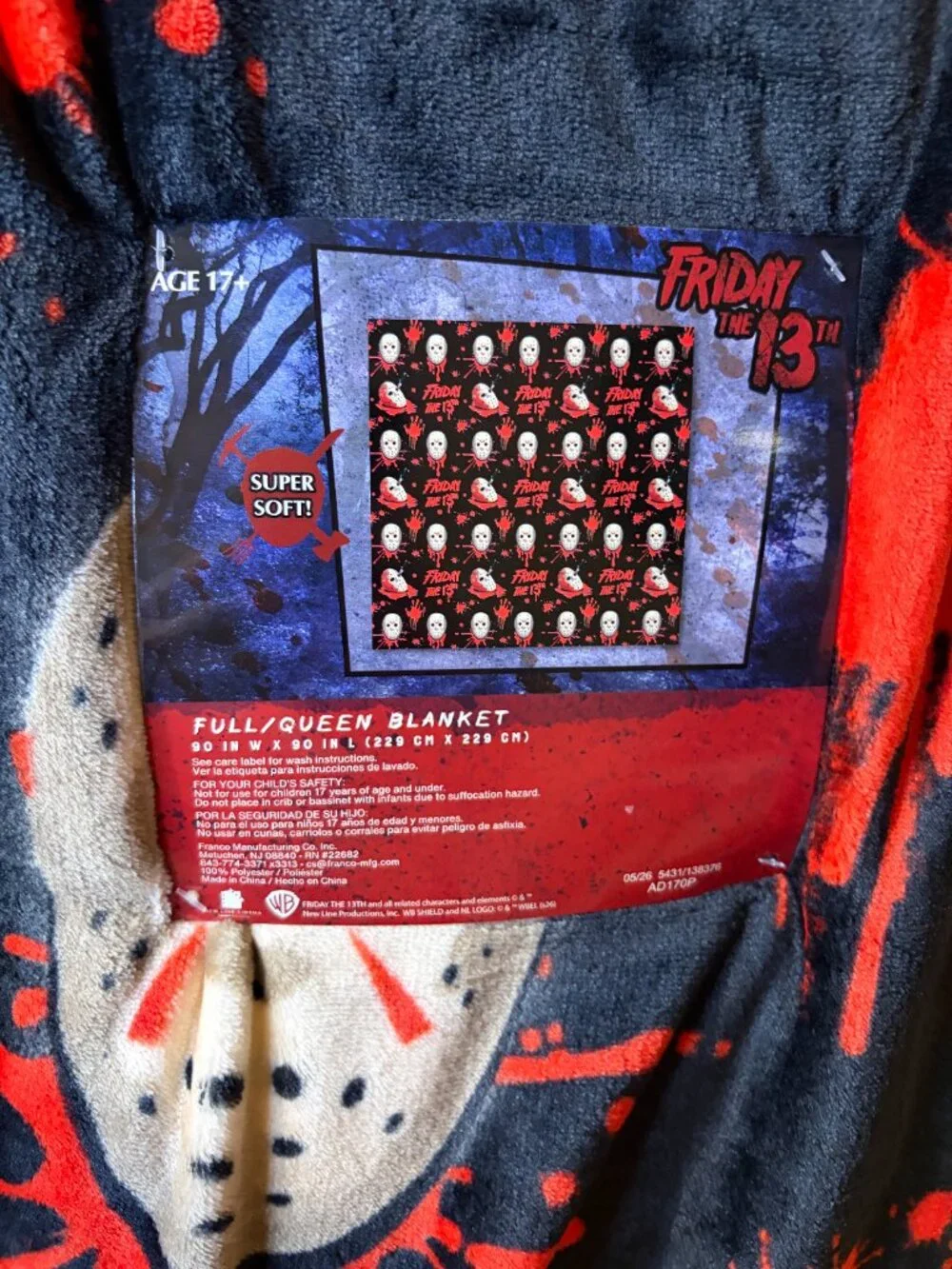 Friday the 13th Jason Plush Blanket Full Queen 90x90 Horror Halloween NWT